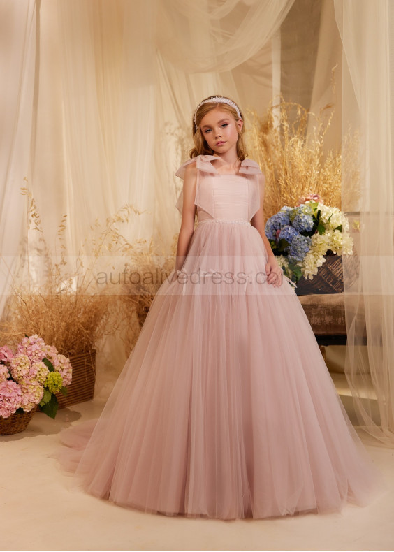 Blush Pink Pleated Tulle Classic Flower Girl Dress